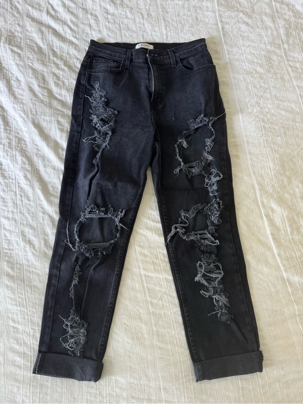 Vibrant Black Distressed Boyfriend Jeans